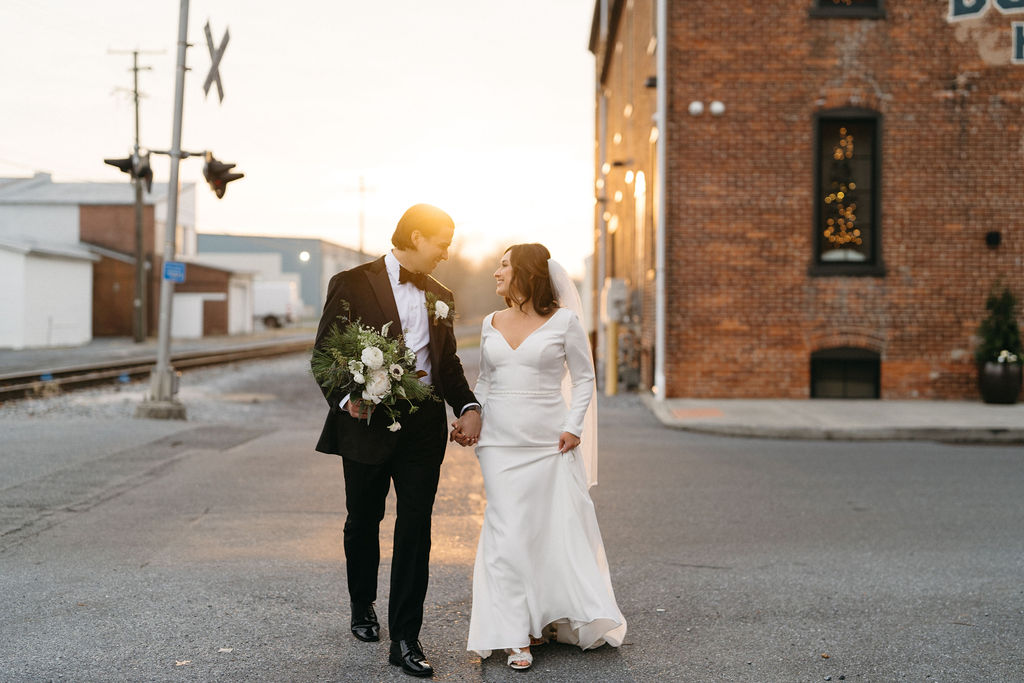 bride and groom industrial wedding photo